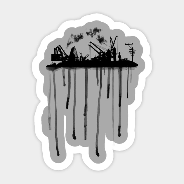 Devolp-Mental Impact - Pollution City Skyline Drips Sticker by ddtk